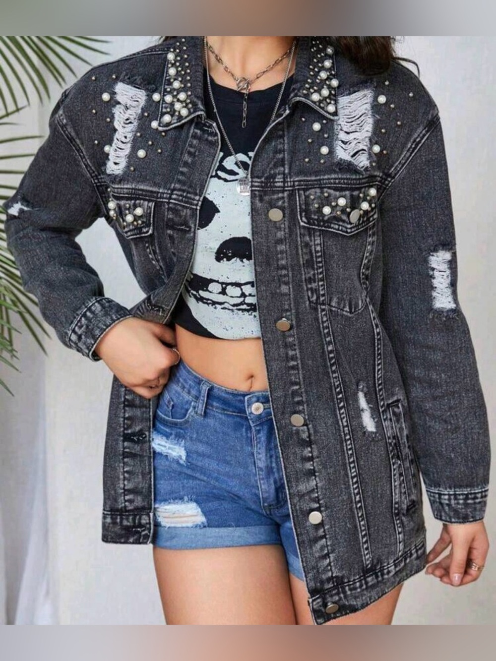 Western Denim Jacket with Embellishments Black Denim Jacket - Picture 1 of 6